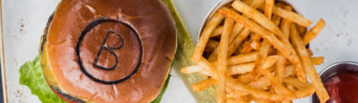 B-Lux branded burger and fries