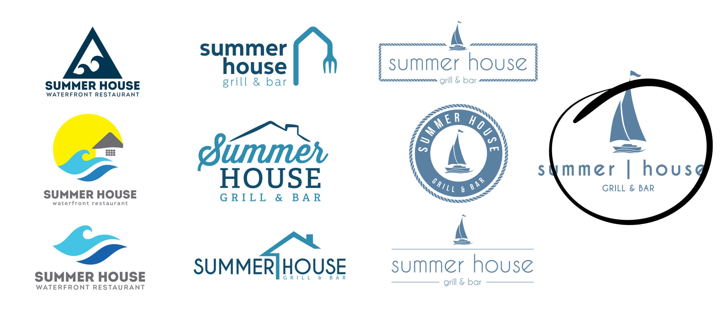 Summer House logo design process showing multiple design options