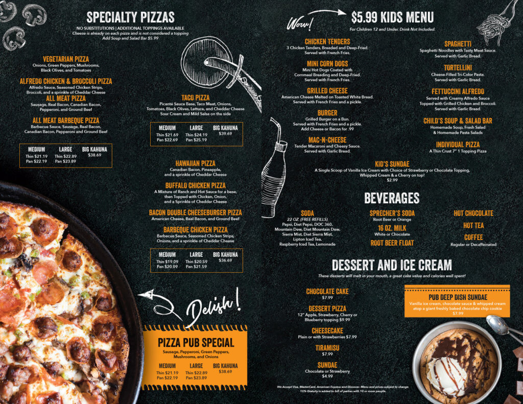 Pizza Pub Menu - Inside