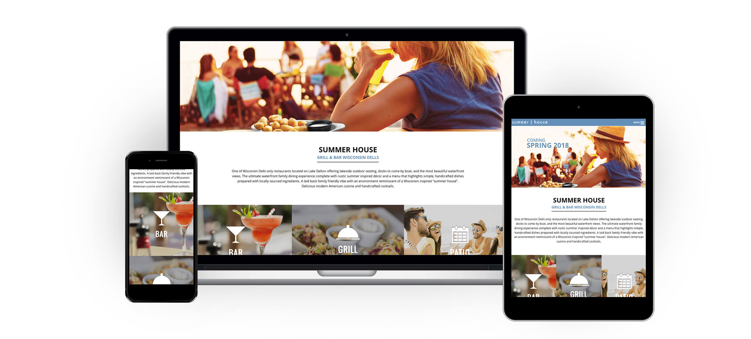 Summer House website displayed on computer, mobile phone, and tablet