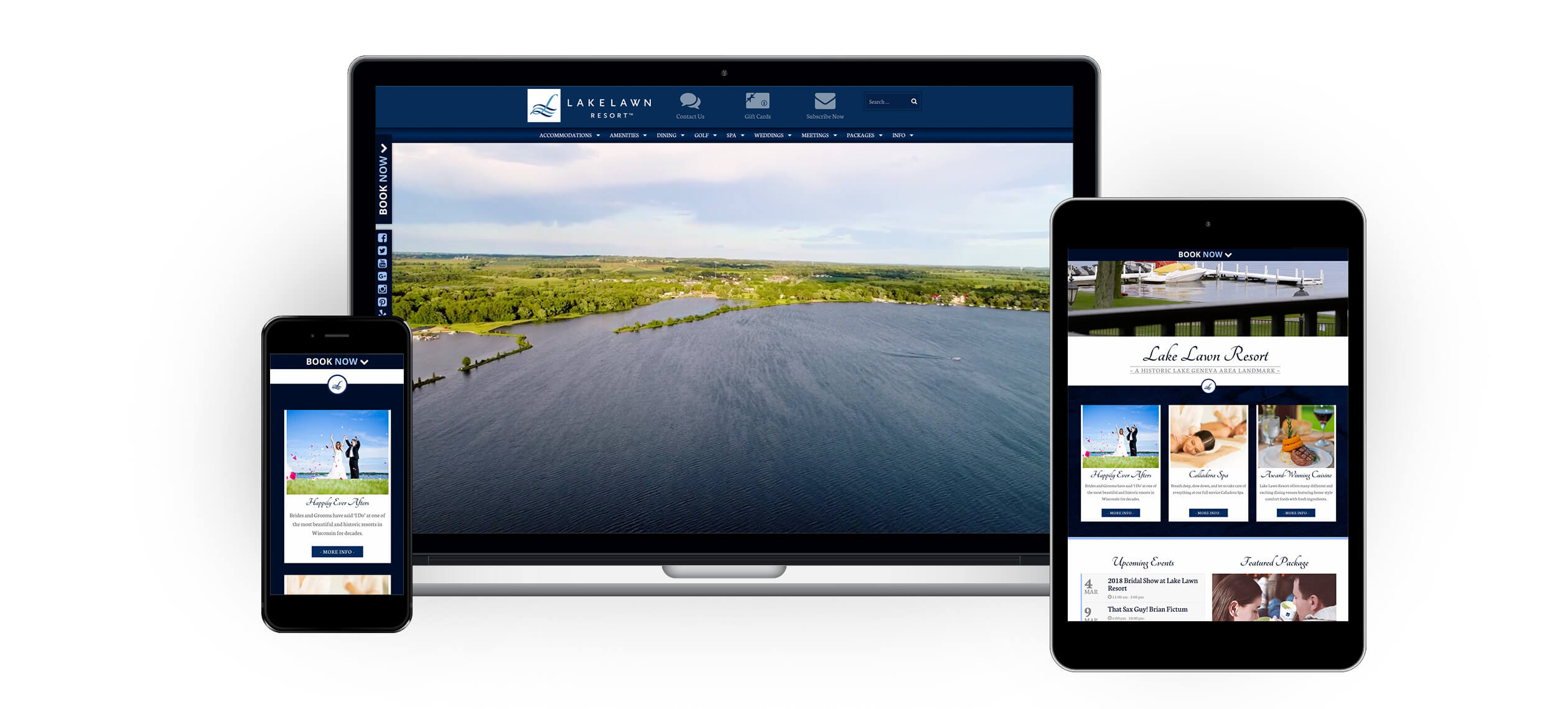 Lake Lawn Resort displayed on computer, mobile phone, and tablet
