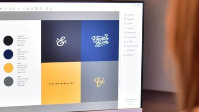 Brand elements on computer screen